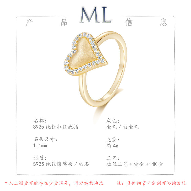 Italian Brushed Vintage Luxury Heart Moissanite Ring in 14K Gold Plated 925 Silver | Moisse & Silver Co. | #75 - Moisse & Silver Co.