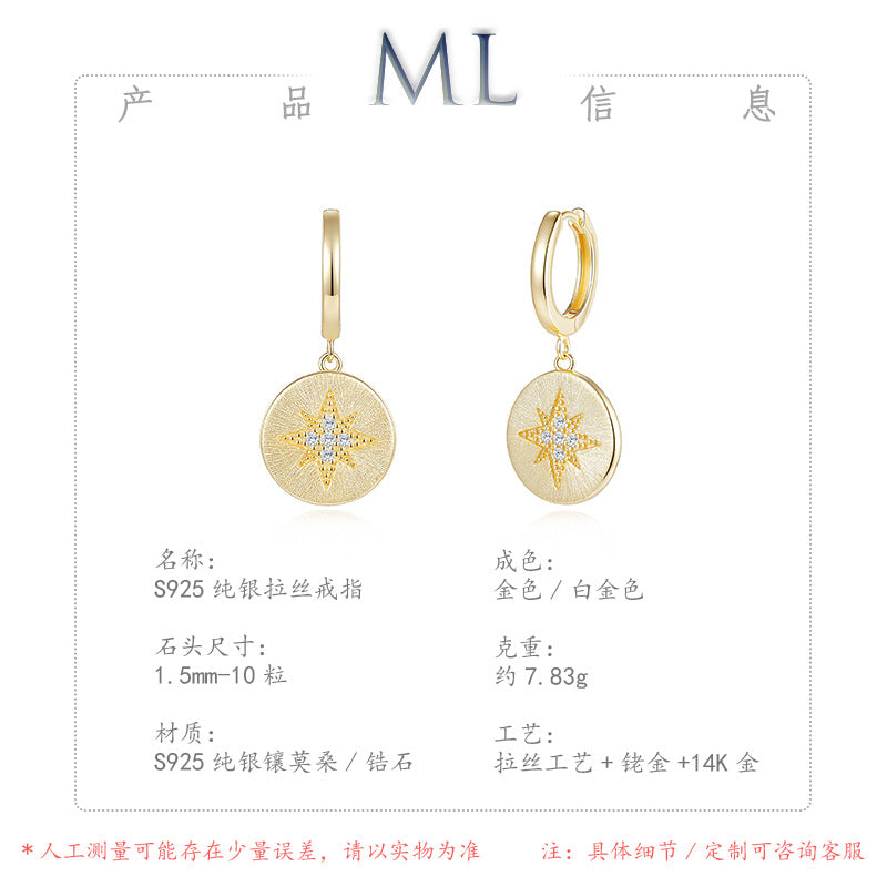 Italian Brushed Luxury Star Moissanite Earrings - 14K Gold Plated 925 Sterling Silver | MS-G125 in 14K Gold Plated 925 Silver | Moisse & Silver Co. - Moisse & Silver Co.