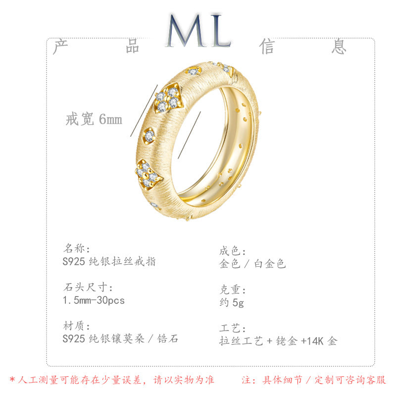 Italian Brushed Minimalist Luxury Moissanite Ring in 14K Gold Plated 925 Silver | Moisse & Silver Co. | #13 - Moisse & Silver Co.
