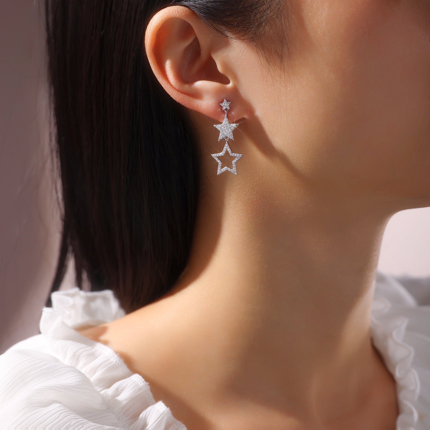 Y2K Style Triple Star Moissanite Dangle Drop Earrings - S925 Silver - Moisse & Silver Co.