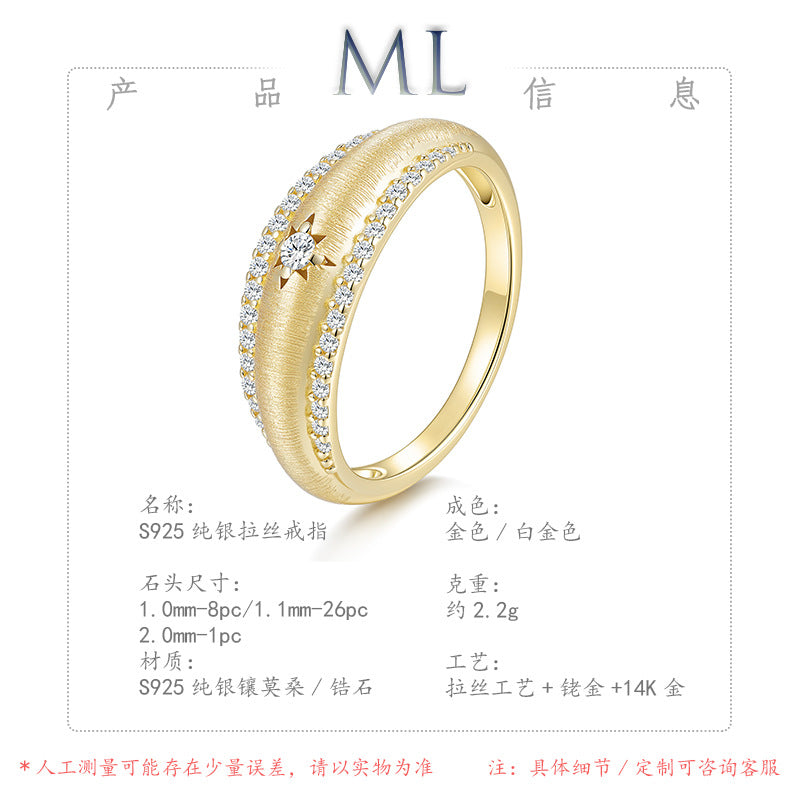 Italian Brushed Vintage Luxury Moissanite Ring in 14K Gold Plated 925 Silver | Moisse & Silver Co. | #24 - Moisse & Silver Co.