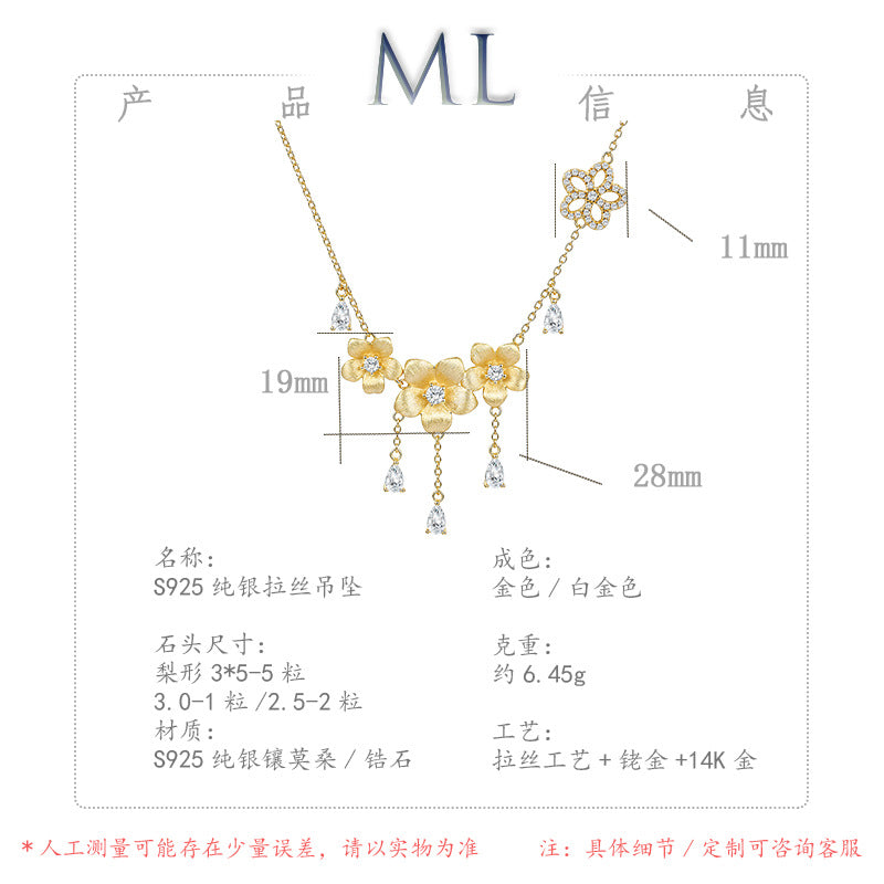 Italian Brushed Luxury Floral Moissanite Necklace in 14K Gold Plated 925 Silver | Moisse & Silver Co. | #106 - Moisse & Silver Co.