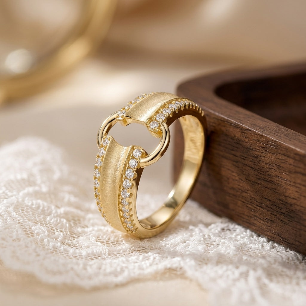 Italian Brushed Vintage Minimalist Luxury Moissanite Ring in 14K Gold Plated 925 Silver | Moisse & Silver Co. | #25 - Moisse & Silver Co.