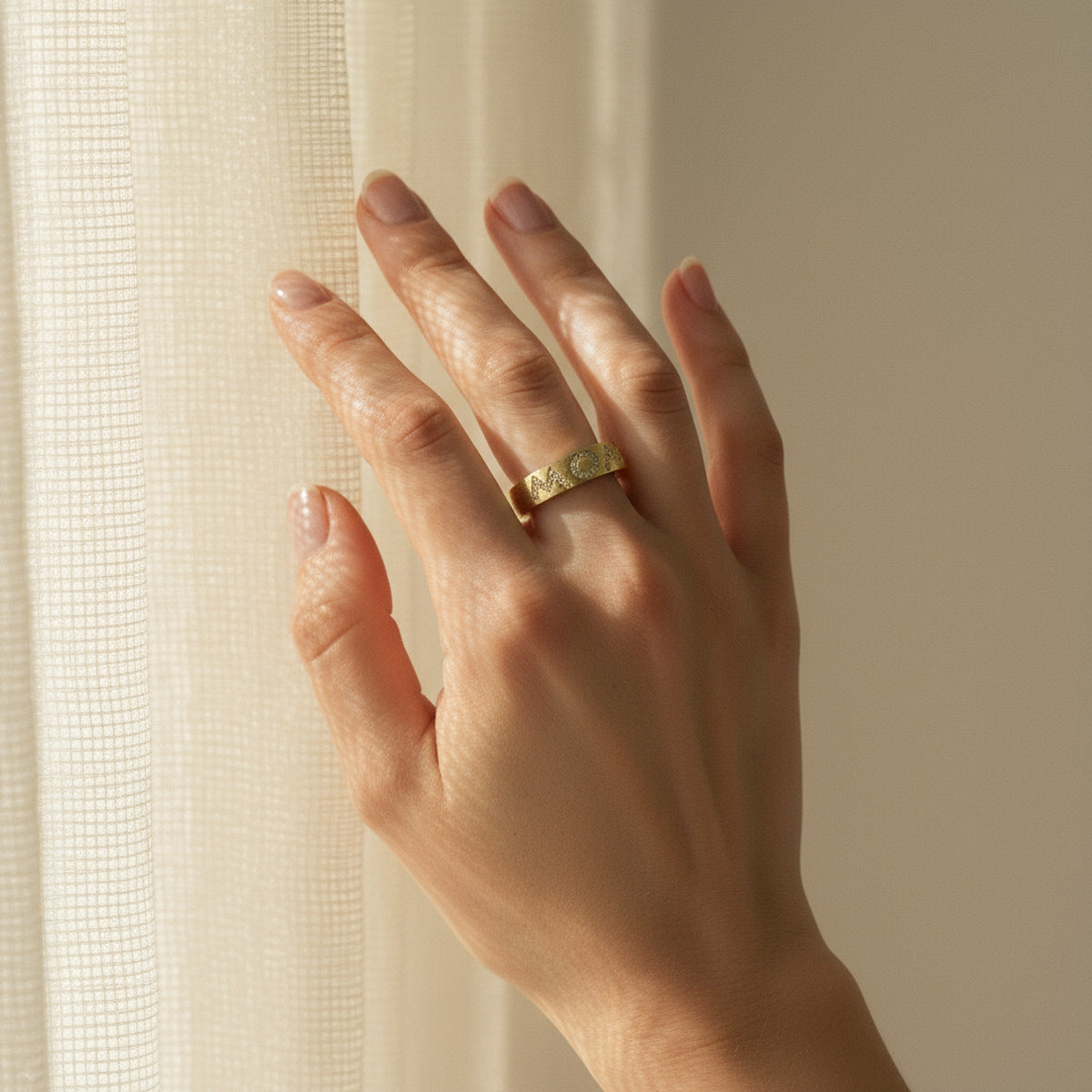 MOM Initial Italian Brushed Moissanite Ring 14K Gold in 14K Gold Plated 925 Silver | Moisse & Silver Co. - Moisse & Silver Co.