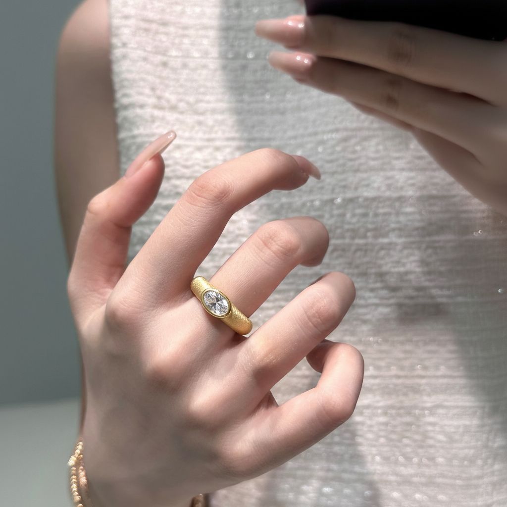 Italian Brushed Round Brilliant Moissanite Ring in 14K Gold Plated 925 Silver | Moisse & Silver Co. | #90 - Moisse & Silver Co.