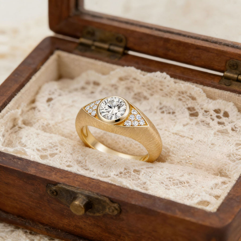 Italian Brushed Luxury Moissanite Ring in 14K Gold Plated 925 Silver | Moisse & Silver Co. | #133 - Moisse & Silver Co.