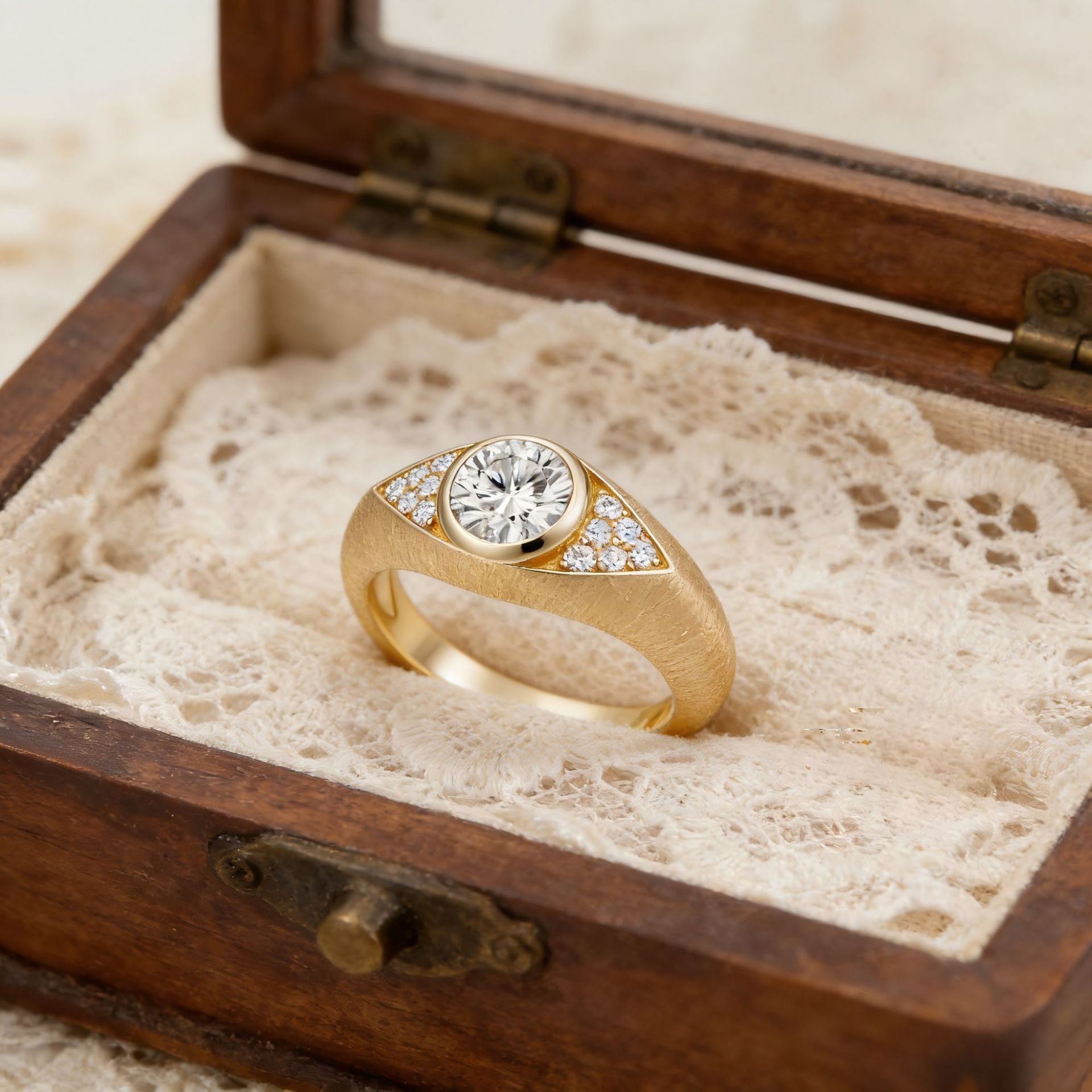 Italian Brushed Luxury Moissanite Ring in 14K Gold Plated 925 Silver | Moisse & Silver Co. | #133 - Moisse & Silver Co.