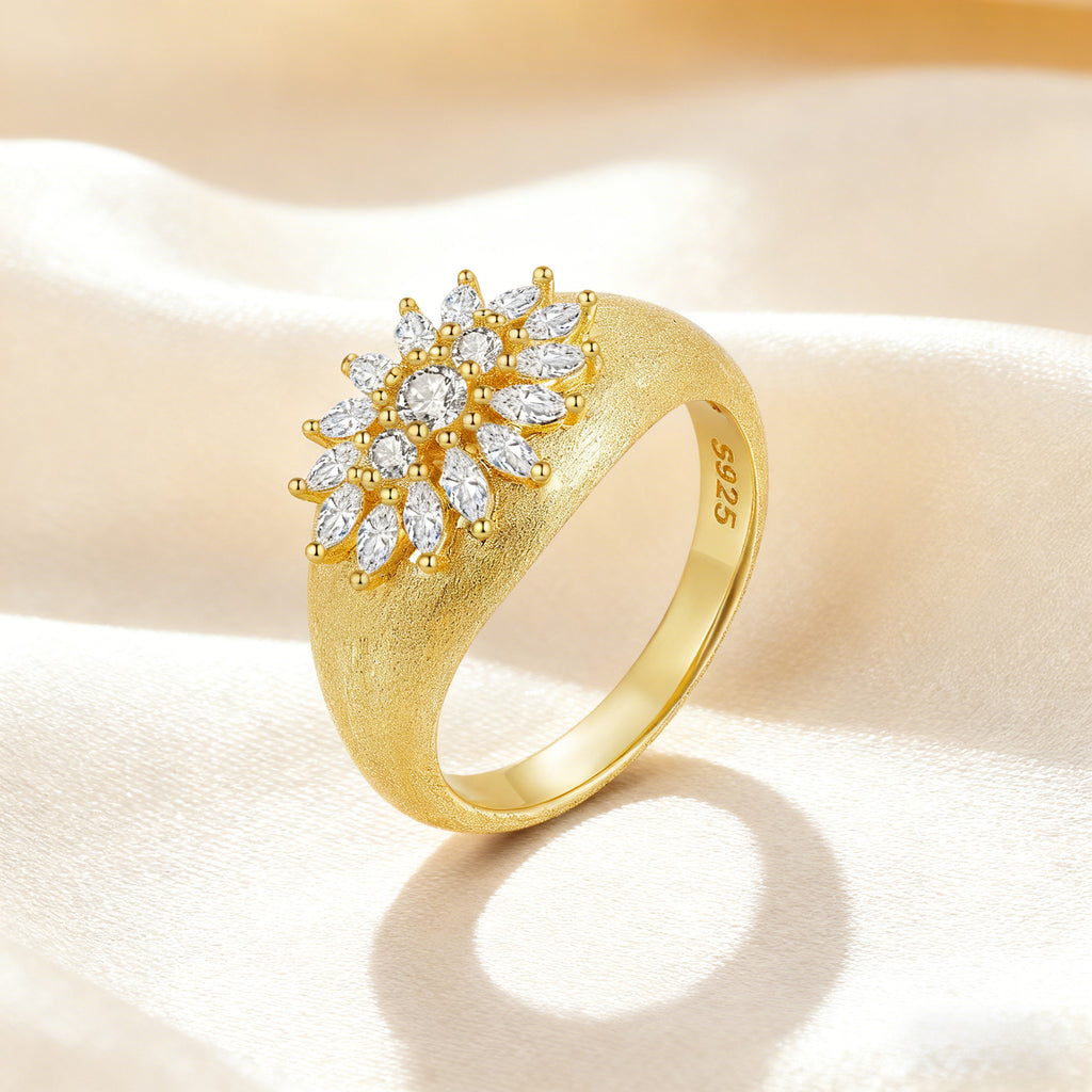 Italian Brushed Minimalist Luxury Moissanite Ring in 14K Gold Plated 925 Silver | Moisse & Silver Co. | #41 - Moisse & Silver Co.