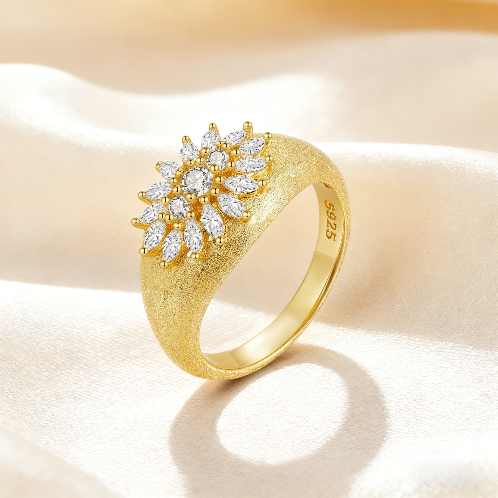 Italian Brushed Minimalist Luxury Moissanite Ring in 14K Gold Plated 925 Silver | Moisse & Silver Co. | #41 - Moisse & Silver Co.