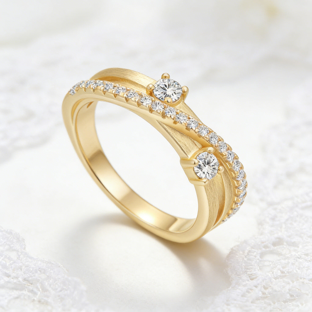 Italian Brushed Heart Moissanite Ring in 14K Gold Plated 925 Silver | Moisse & Silver Co. | #60 - Moisse & Silver Co.