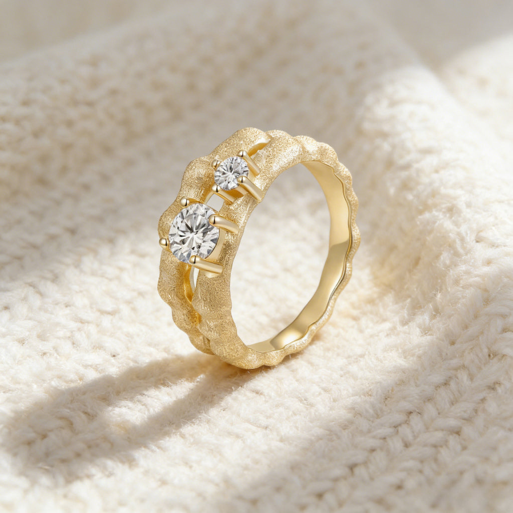 Italian Brushed Vintage Minimalist Luxury Moissanite Ring in 14K Gold Plated 925 Silver | Moisse & Silver Co. | #132 - Moisse & Silver Co.