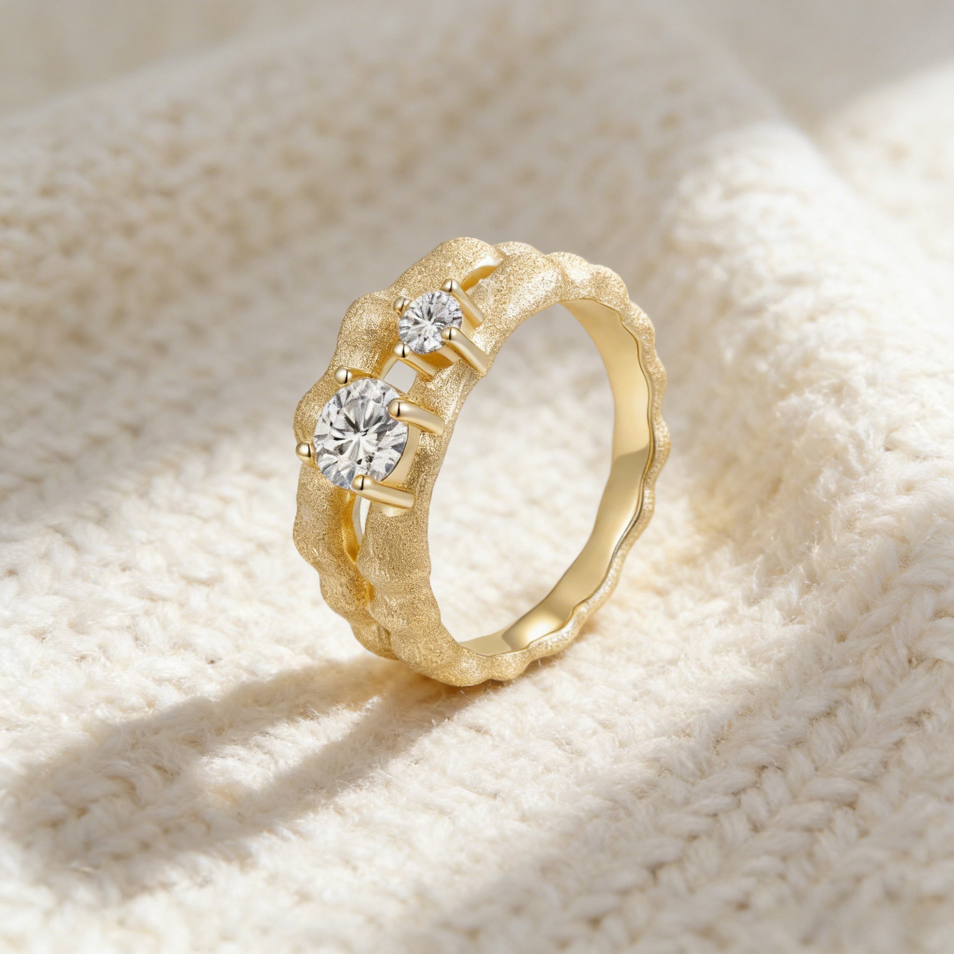 Italian Brushed Vintage Minimalist Luxury Moissanite Ring in 14K Gold Plated 925 Silver | Moisse & Silver Co. | #132 - Moisse & Silver Co.