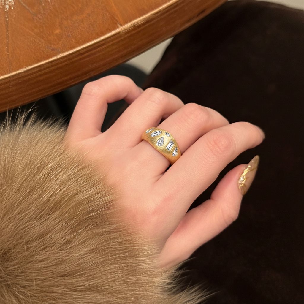 Italian Brushed Luxury Moissanite Ring in 14K Gold Plated 925 Silver | Moisse & Silver Co. | #78 - Moisse & Silver Co.