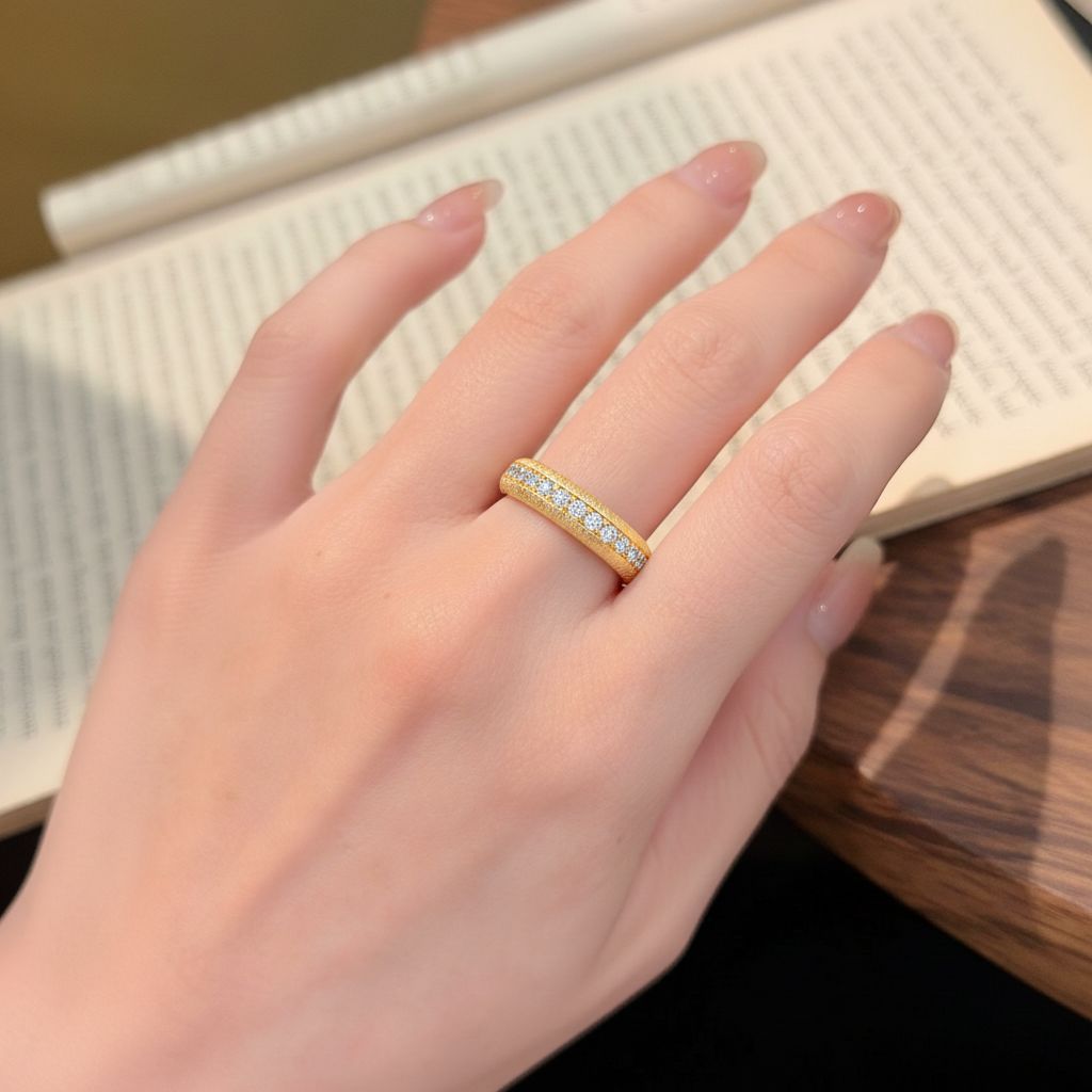 Italian Brushed Minimalist Luxury Floral Moissanite Ring in 14K Gold Plated 925 Silver | Moisse & Silver Co. | #39 - Moisse & Silver Co.