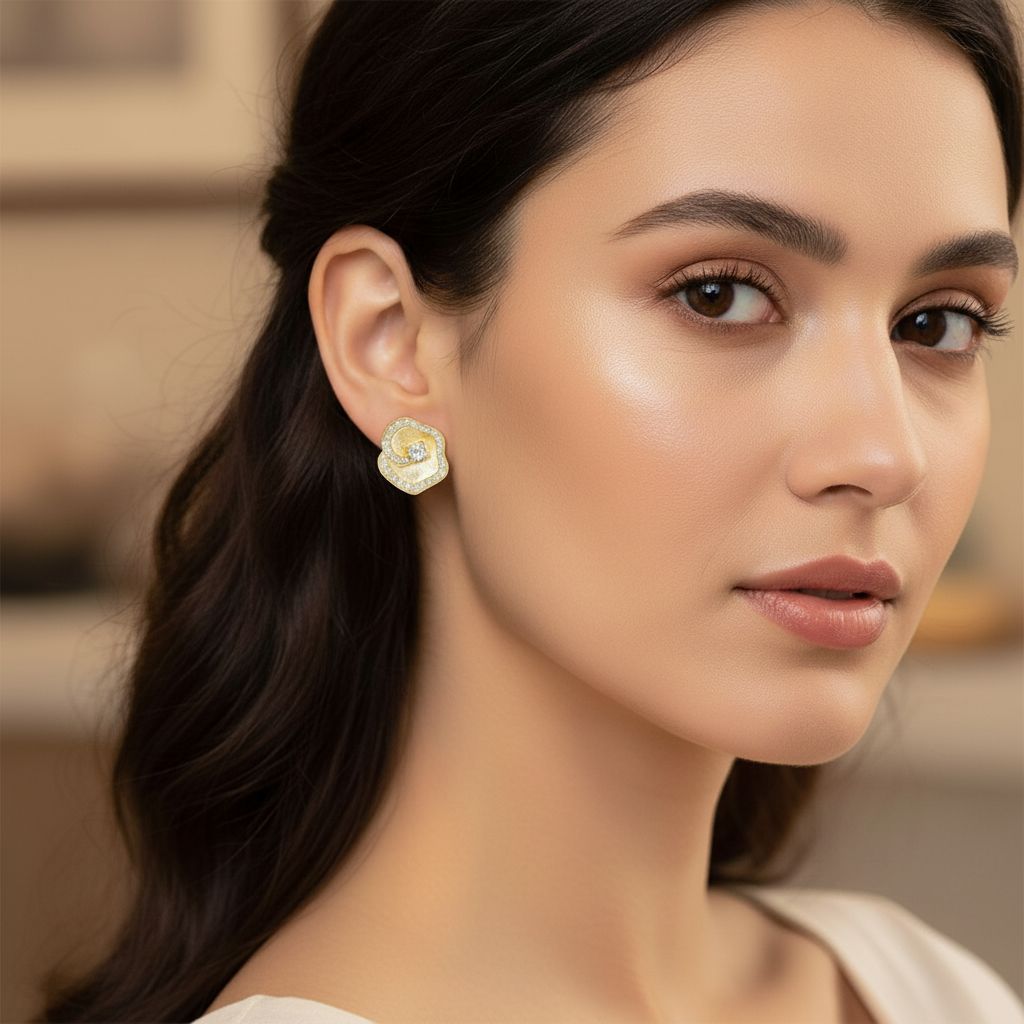 Italian Brushed Minimalist Luxury Floral Moissanite Earrings - 14K Gold Plated 925 Sterling Silver | MS-G29 in 14K Gold Plated 925 Silver | Moisse & Silver Co. - Moisse & Silver Co.