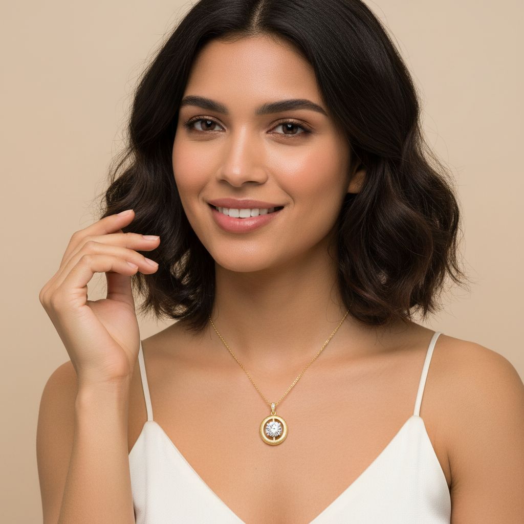 Italian Brushed Vintage Minimalist Moissanite Necklace in 14K Gold Plated 925 Silver | Moisse & Silver Co. | #58 - Moisse & Silver Co.