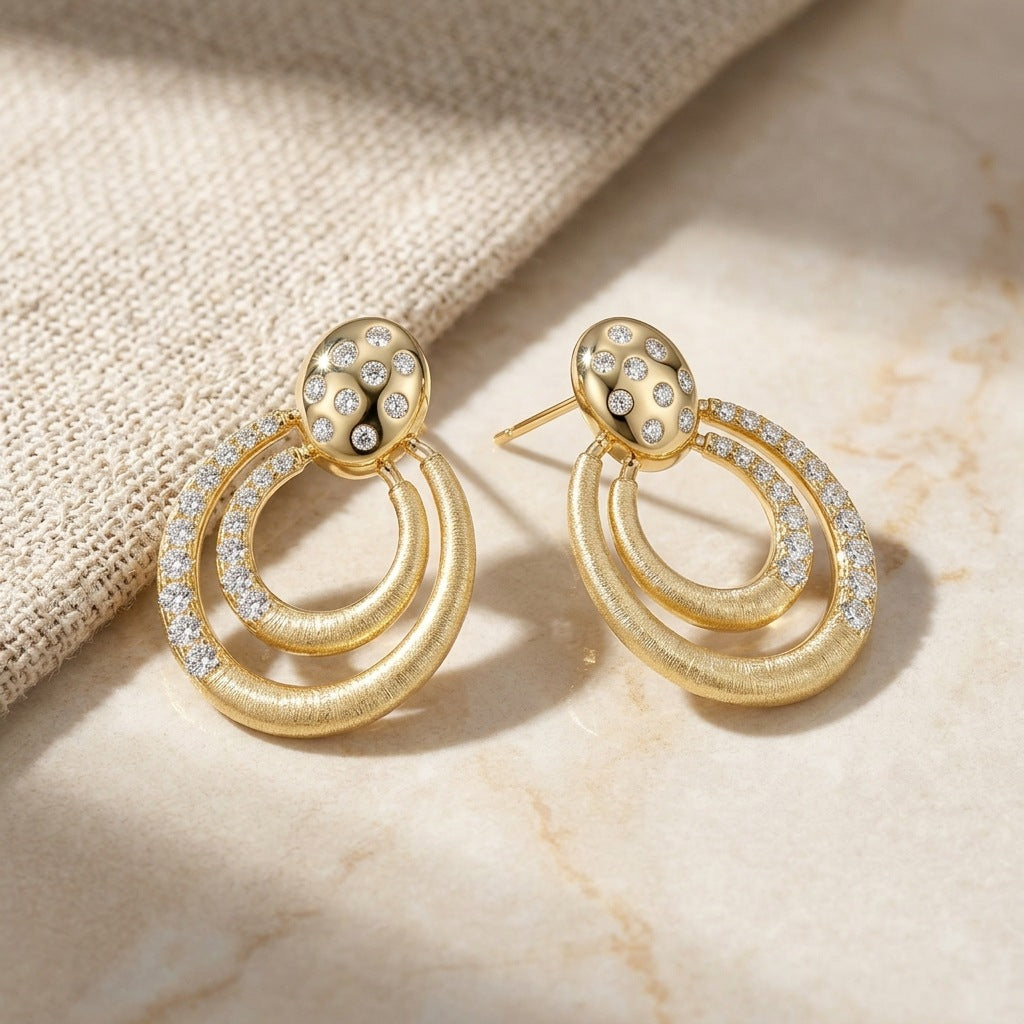 Italian Brushed Moissanite Earrings - 14K Gold Plated 925 Sterling Silver | MS-G98 in 14K Gold Plated 925 Silver | Moisse & Silver Co. - Moisse & Silver Co.