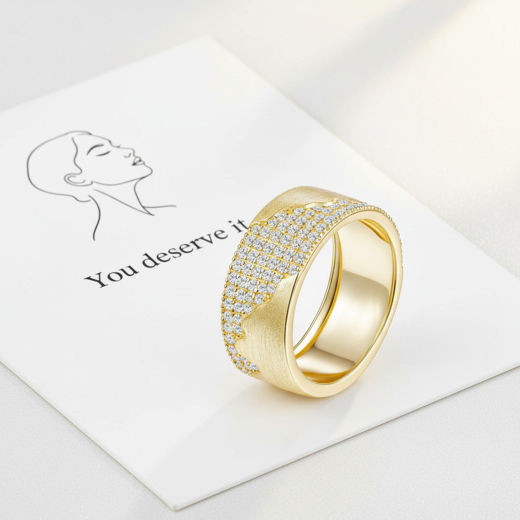 Italian Brushed Star Moissanite Ring in 14K Gold Plated 925 Silver | Moisse & Silver Co. | #129 - Moisse & Silver Co.