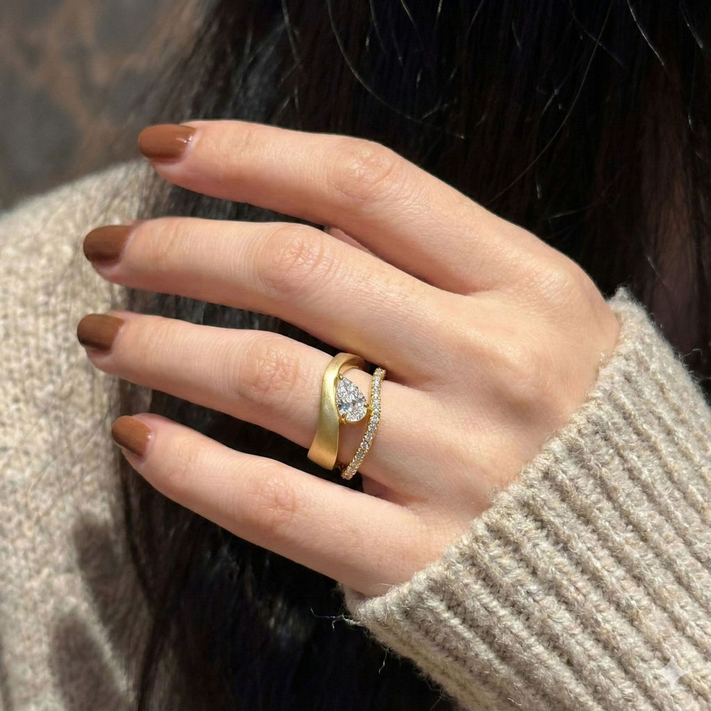 Italian Brushed Luxury Pear Cut Moissanite Ring in 14K Gold Plated 925 Silver | Moisse & Silver Co. | #59 - Moisse & Silver Co.