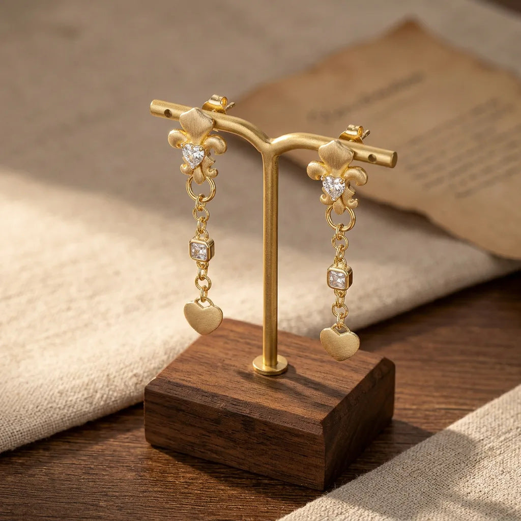 Italian Brushed Vintage Heart Moissanite Earrings - 14K Gold Plated 925 Sterling Silver | MS-G102 in 14K Gold Plated 925 Silver | Moisse & Silver Co. - Moisse & Silver Co.