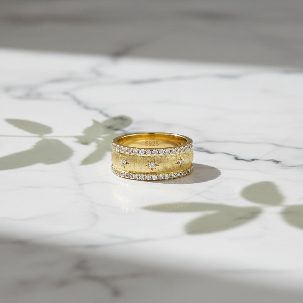 Wide Band Royal Vintage Moissanite Ring in 14K Gold Plated 925 Silver | Moisse & Silver Co. - Moisse & Silver Co.
