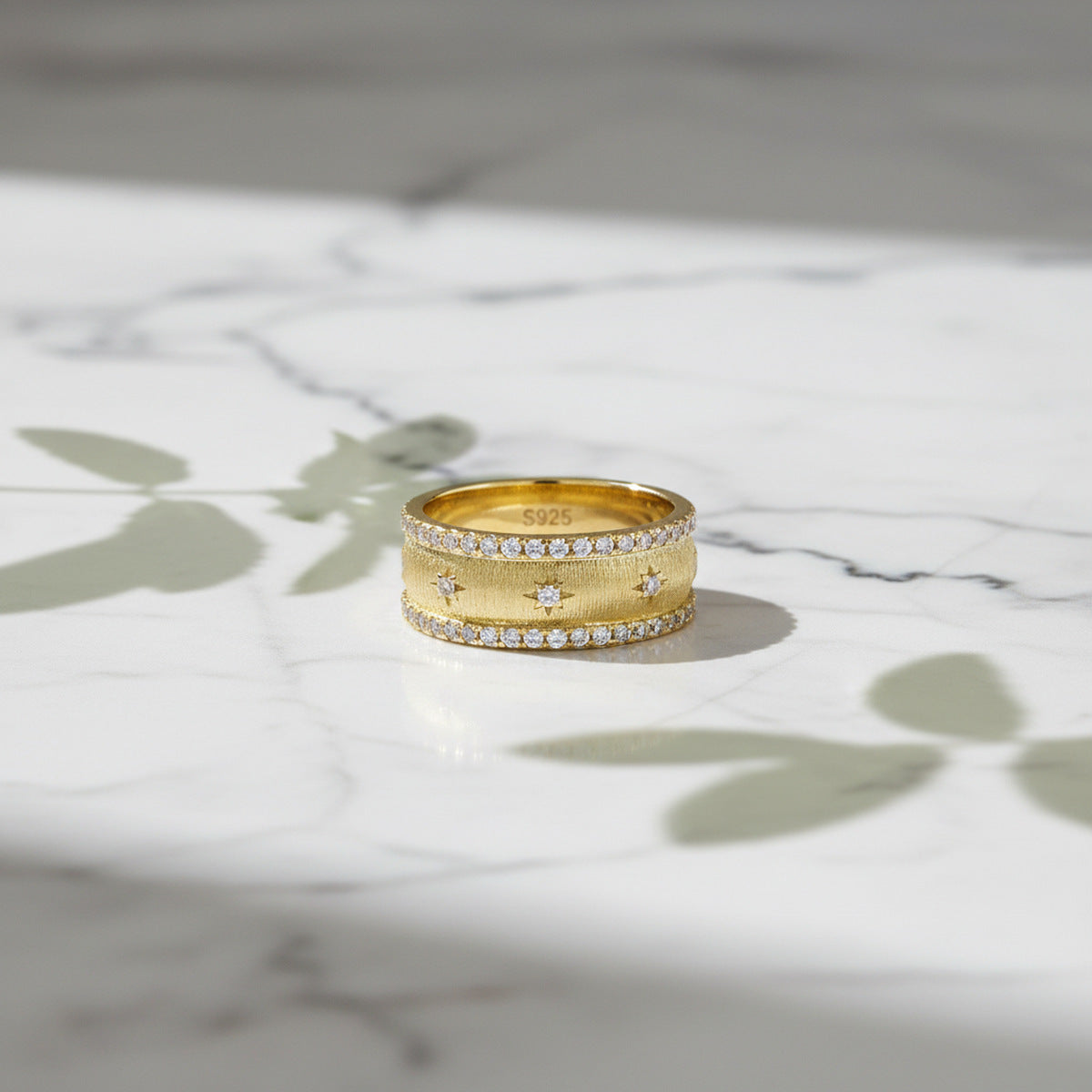 Wide Band Royal Vintage Moissanite Ring in 14K Gold Plated 925 Silver | Moisse & Silver Co. - Moisse & Silver Co.