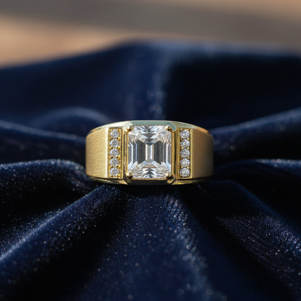 Octagon 3ct Moissanite Men's Statement Ring in 14K Gold Plated 925 Silver | Moisse & Silver Co. - Moisse & Silver Co.