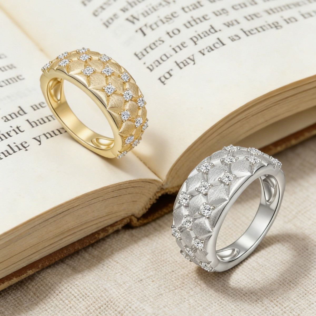 Italian Brushed Minimalist Luxury Moissanite Ring in 14K Gold Plated 925 Silver | Moisse & Silver Co. | #147 - Moisse & Silver Co.