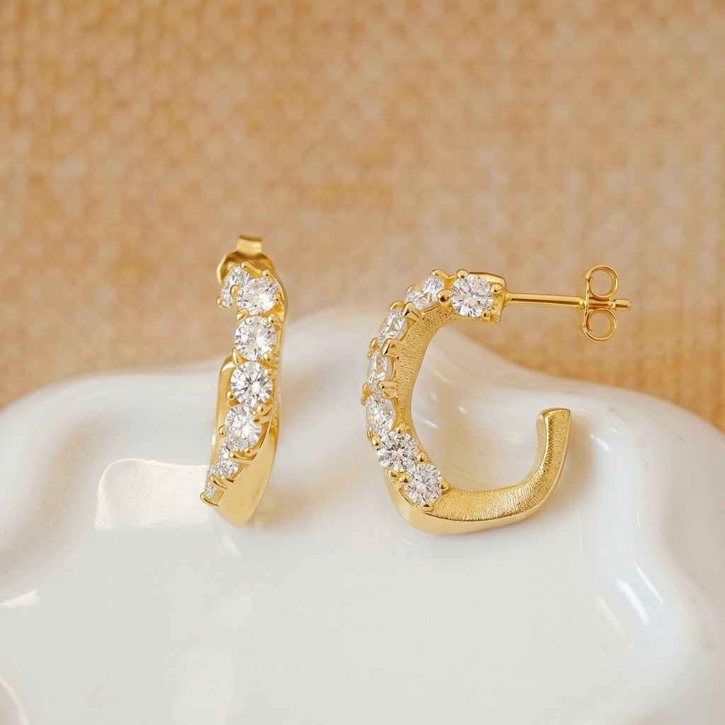 Italian Brushed Minimalist Luxury Moissanite Earrings - 14K Gold Plated 925 Sterling Silver | MS-G123 in 14K Gold Plated 925 Silver | Moisse & Silver Co. - Moisse & Silver Co.
