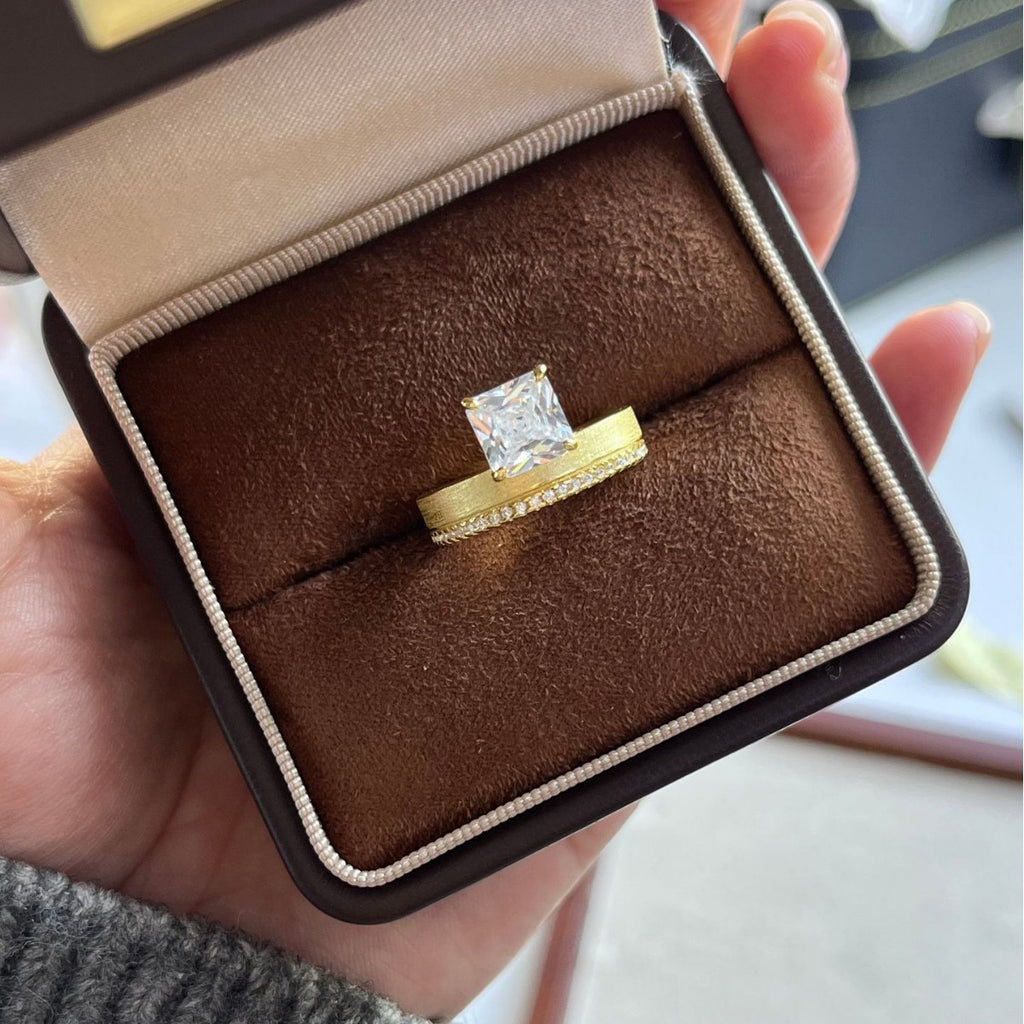 Italian Brushed Vintage Moissanite Ring in 14K Gold Plated 925 Silver | Moisse & Silver Co. | #49 - Moisse & Silver Co.