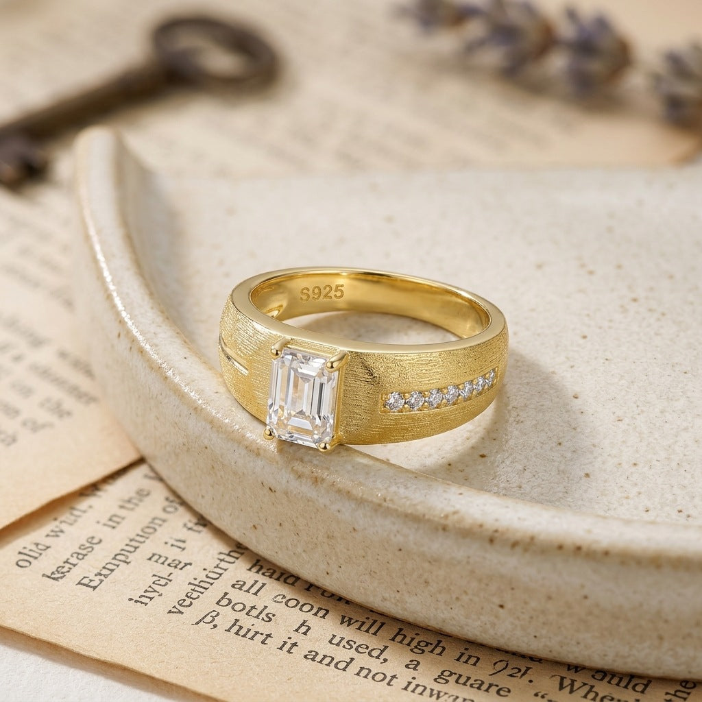 Italian Brushed Luxury Moissanite Ring in 14K Gold Plated 925 Silver | Moisse & Silver Co. | #78 - Moisse & Silver Co.