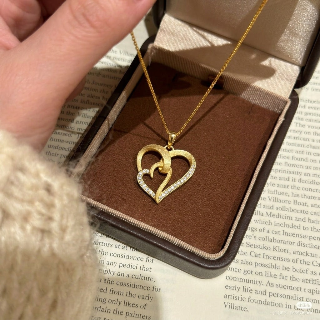 Italian Brushed Luxury Heart Moissanite Necklace in 14K Gold Plated 925 Silver | Moisse & Silver Co. | #103 - Moisse & Silver Co.