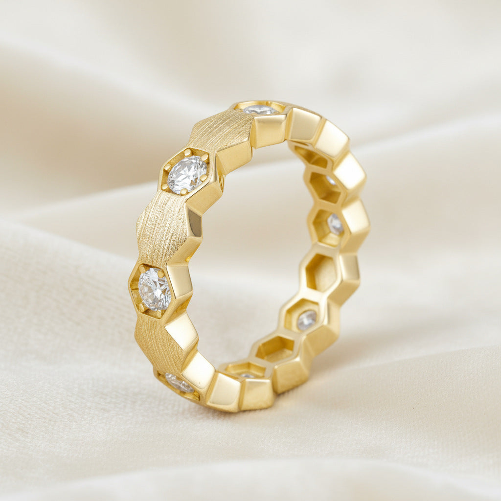 Italian Brushed Minimalist Moissanite Ring in 14K Gold Plated 925 Silver | Moisse & Silver Co. | #56 - Moisse & Silver Co.