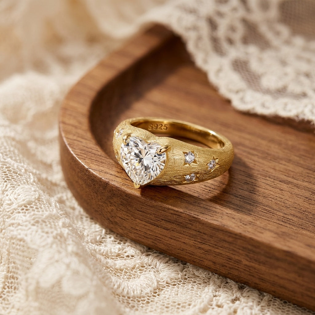 Italian Brushed Vintage Moissanite Ring in 14K Gold Plated 925 Silver | Moisse & Silver Co. | #74 - Moisse & Silver Co.