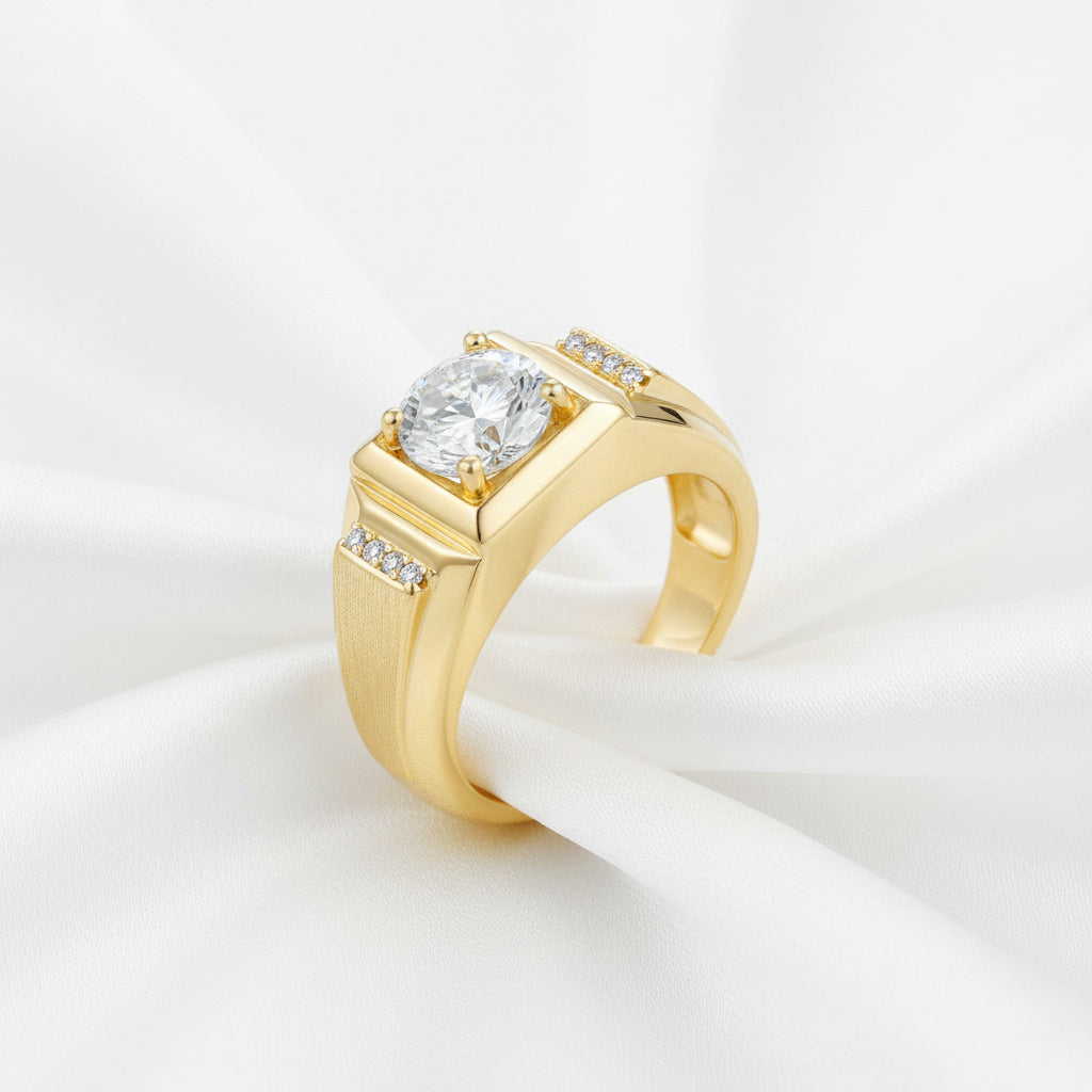 Italian Brushed Moissanite Ring in 14K Gold Plated 925 Silver | Moisse & Silver Co. | #51 - Moisse & Silver Co.