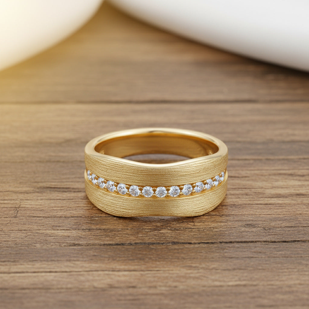 Italian Brushed Moissanite Ring in 14K Gold Plated 925 Silver | Moisse & Silver Co. | #62 - Moisse & Silver Co.