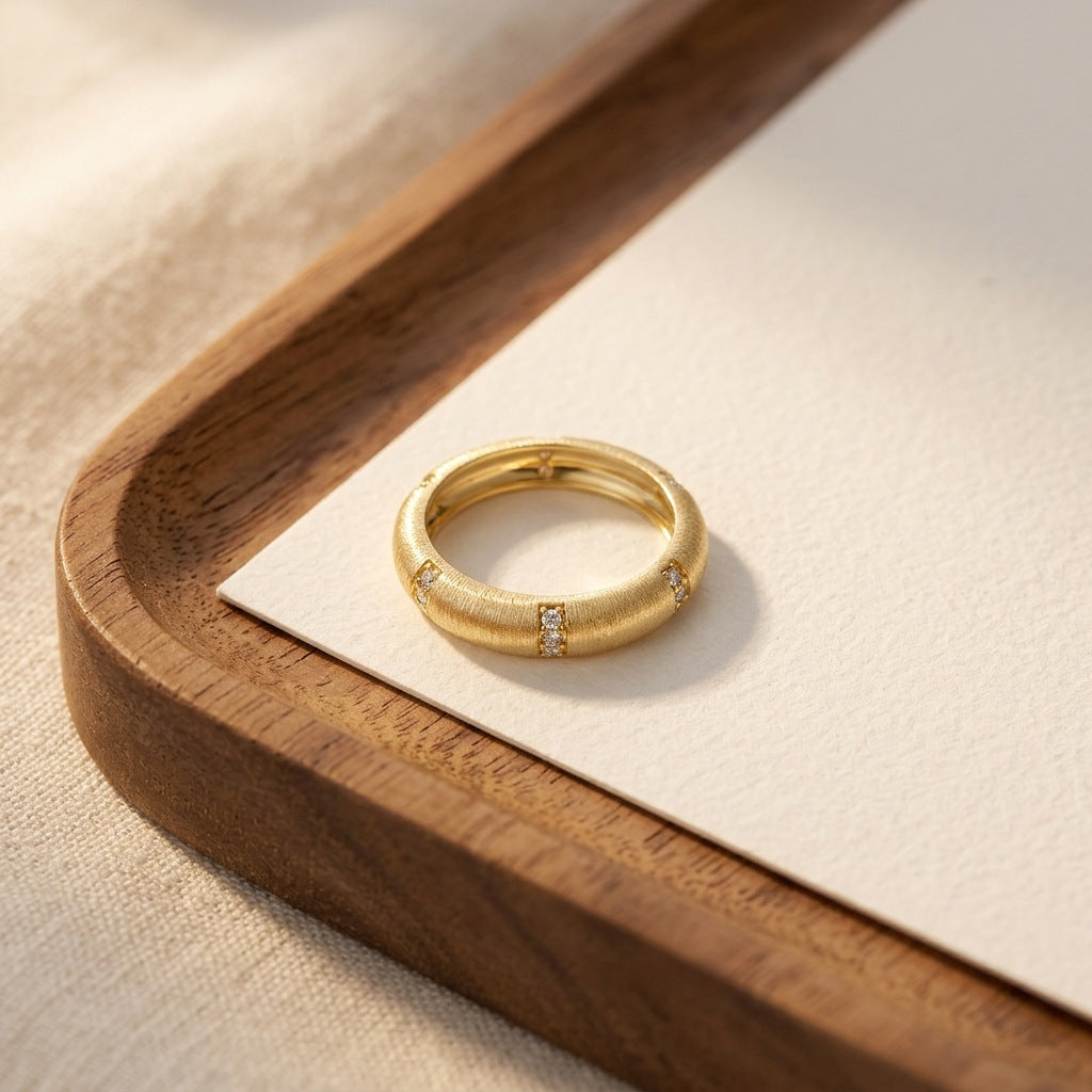 Italian Brushed Luxury Moissanite Ring in 14K Gold Plated 925 Silver | Moisse & Silver Co. | #88 - Moisse & Silver Co.