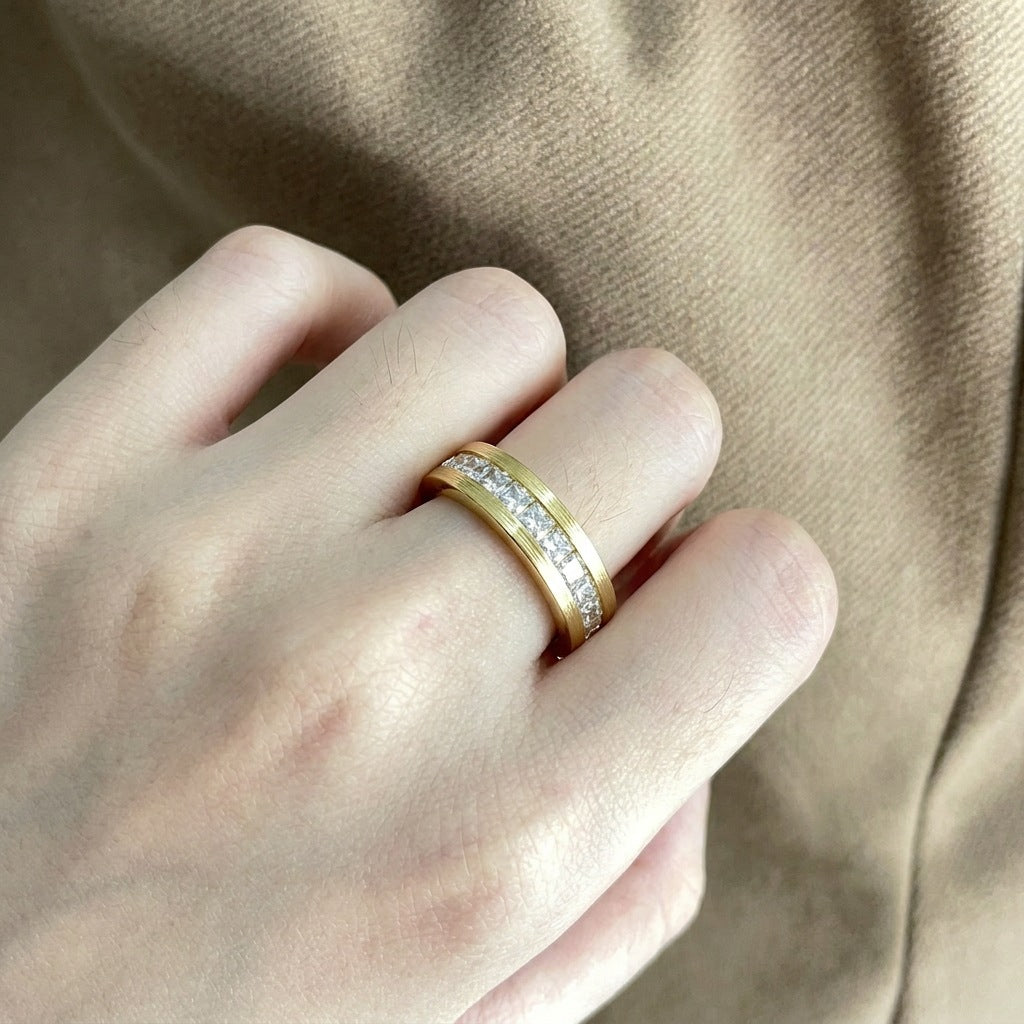 Italian Brushed Minimalist Star Moissanite Ring in 14K Gold Plated 925 Silver | Moisse & Silver Co. | #127 - Moisse & Silver Co.