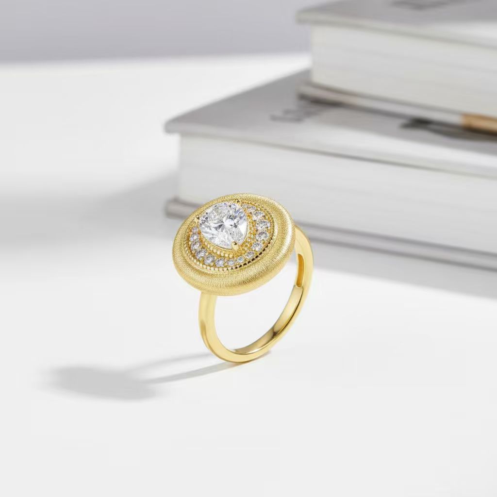 Italian Brushed Vintage Moissanite Ring in 14K Gold Plated 925 Silver | Moisse & Silver Co. | #36 - Moisse & Silver Co.