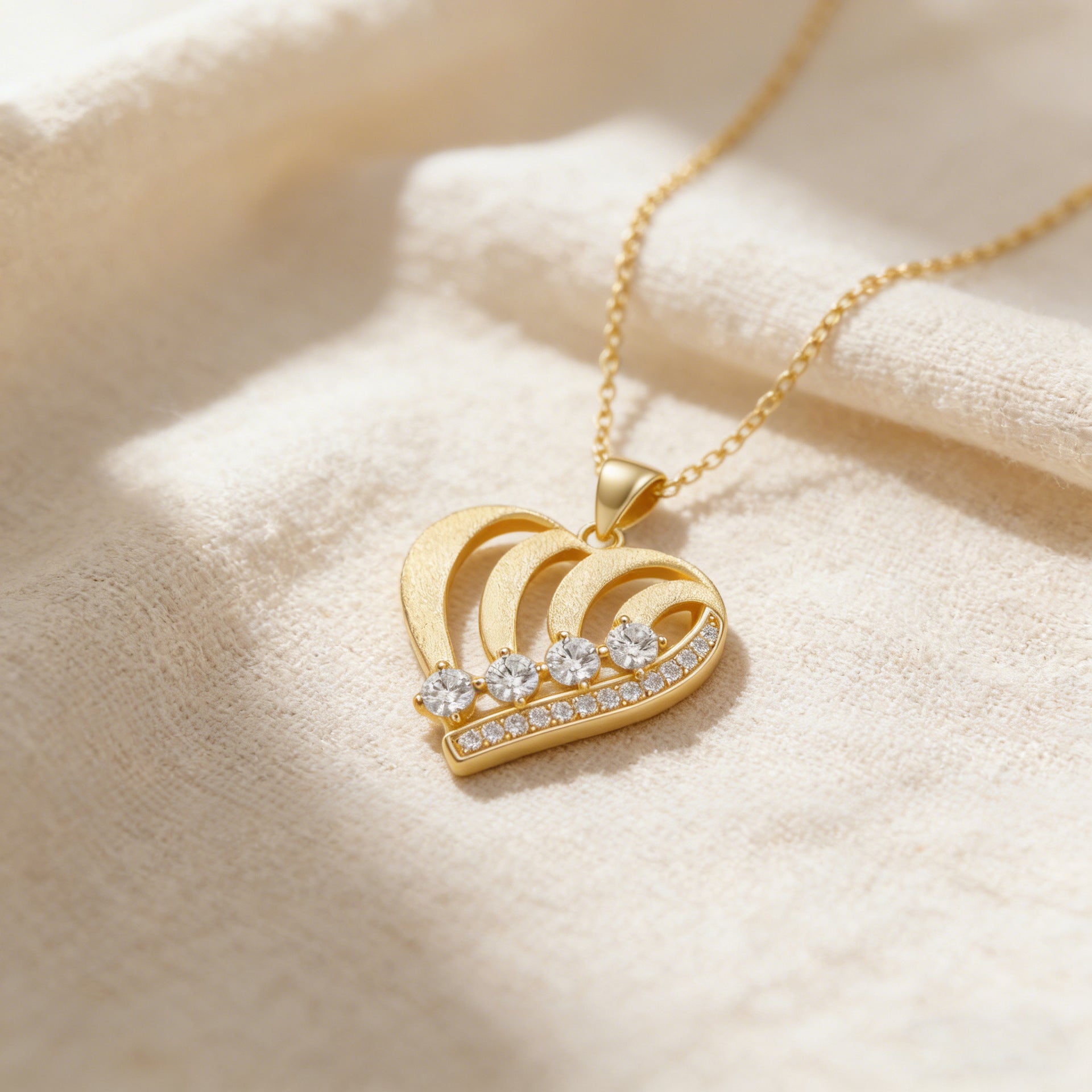 Italian Brushed Minimalist Luxury Heart Moissanite Necklace in 14K Gold Plated 925 Silver | Moisse & Silver Co. | #136 - Moisse & Silver Co.