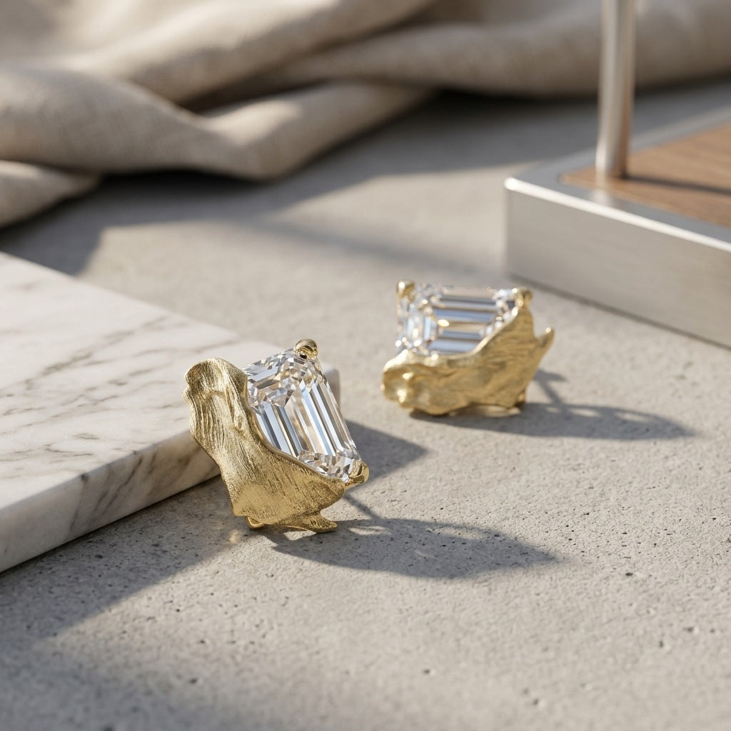 Italian Brushed Minimalist Luxury Moissanite Earrings - 14K Gold Plated 925 Sterling Silver | MS-G107 in 14K Gold Plated 925 Silver | Moisse & Silver Co. - Moisse & Silver Co.