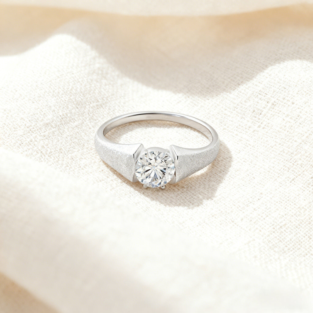 Italian Brushed Vintage Minimalist Luxury Moissanite Ring in 14K Gold Plated 925 Silver | Moisse & Silver Co. | #130 - Moisse & Silver Co.