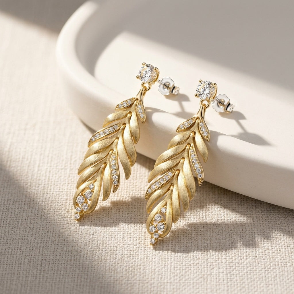 Italian Brushed Luxury Moissanite Earrings - 14K Gold Plated 925 Sterling Silver | MS-G21 in 14K Gold Plated 925 Silver | Moisse & Silver Co. - Moisse & Silver Co.