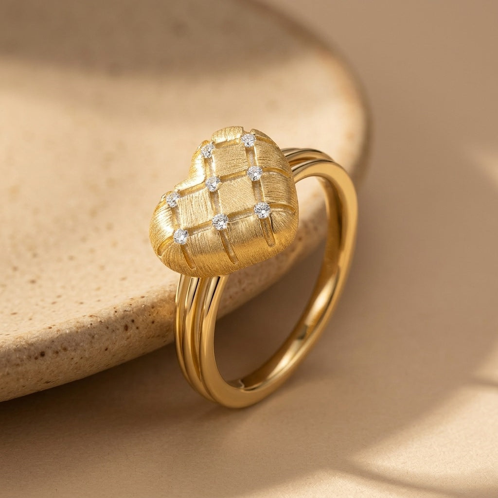 Italian Brushed Minimalist Luxury Heart Moissanite Ring in 14K Gold Plated 925 Silver | Moisse & Silver Co. | #20 - Moisse & Silver Co.