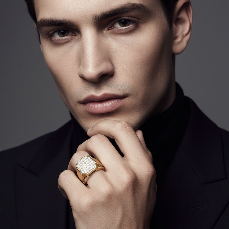 Hip-Hop Bold Italian Brushed Moissanite Ring in 14K Gold Plated 925 Silver | Moisse & Silver Co. - Moisse & Silver Co.