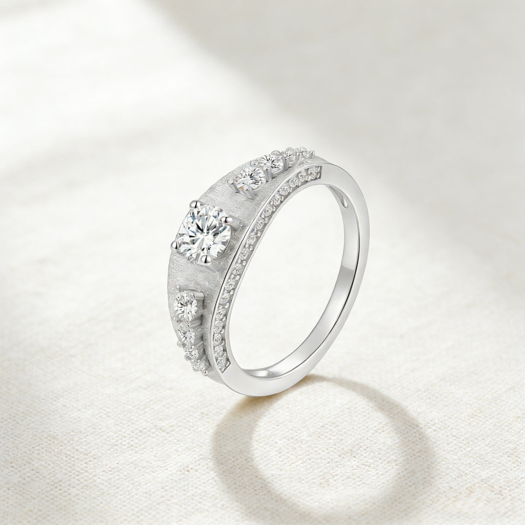 Italian Brushed Vintage Luxury Moissanite Ring in 14K Gold Plated 925 Silver | Moisse & Silver Co. | #134 - Moisse & Silver Co.