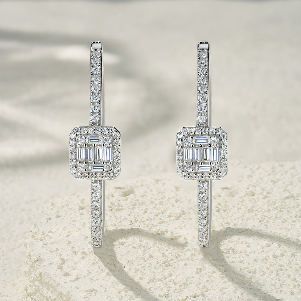 Large Square Moissanite Hoop Earrings - S925 Premium Luxury - Moisse & Silver Co.
