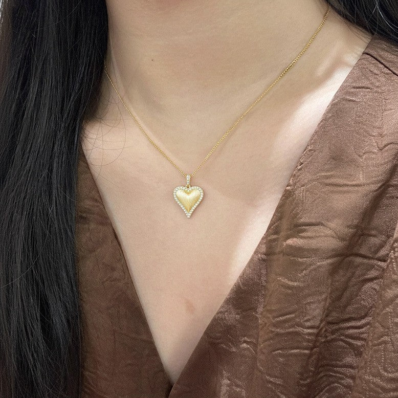 Italian Brushed Heart Moissanite Necklace in 14K Gold Plated 925 Silver | Moisse & Silver Co. | #64 - Moisse & Silver Co.