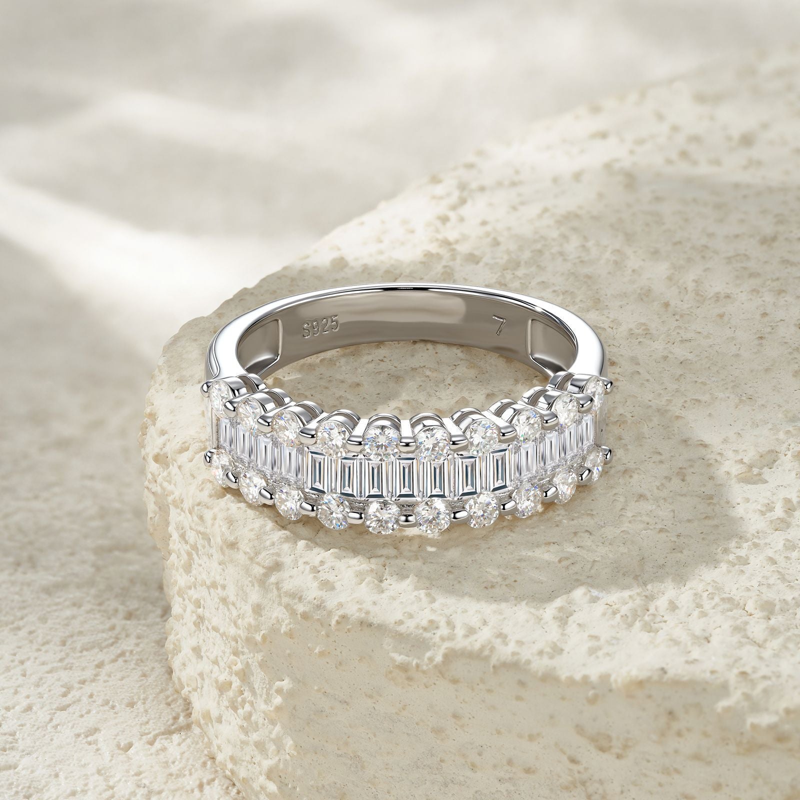 Step Cut Moissanite Wedding Band - S925 Sterling Silver Stackable Ring - Moisse & Silver Co.