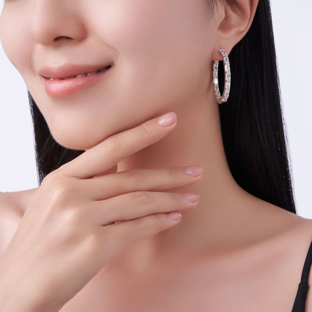 Luminous Bold 28pcs Moissanite Hoop Earrings - Premium 925 Sterling Silver Statement Jewelry - Moisse & Silver Co.